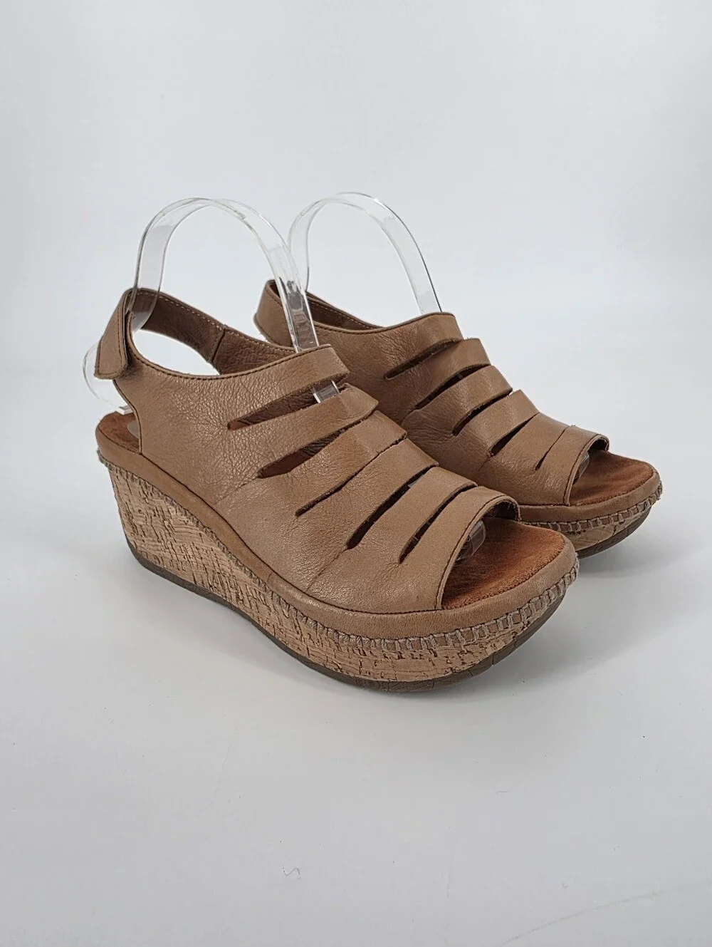 Bussola Formentera Toffee Leather Cork Wedge Sandals, Sz 40